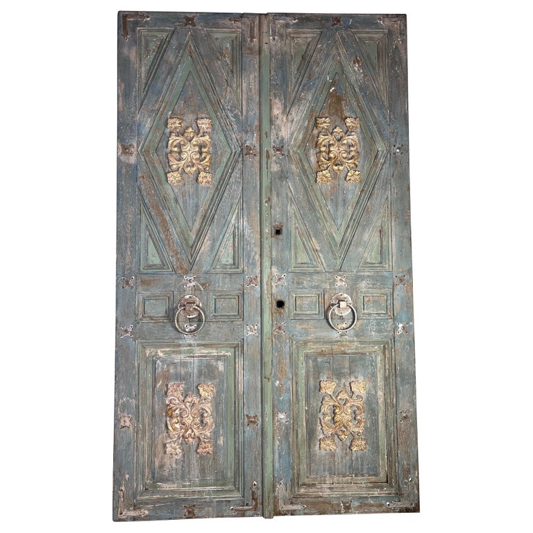 Pair of Italian Painted & Parcel Gilt Doors C. 1900
