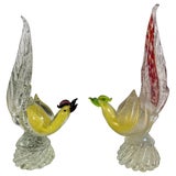 Pair of Italian Murano Roosters C. 1930's