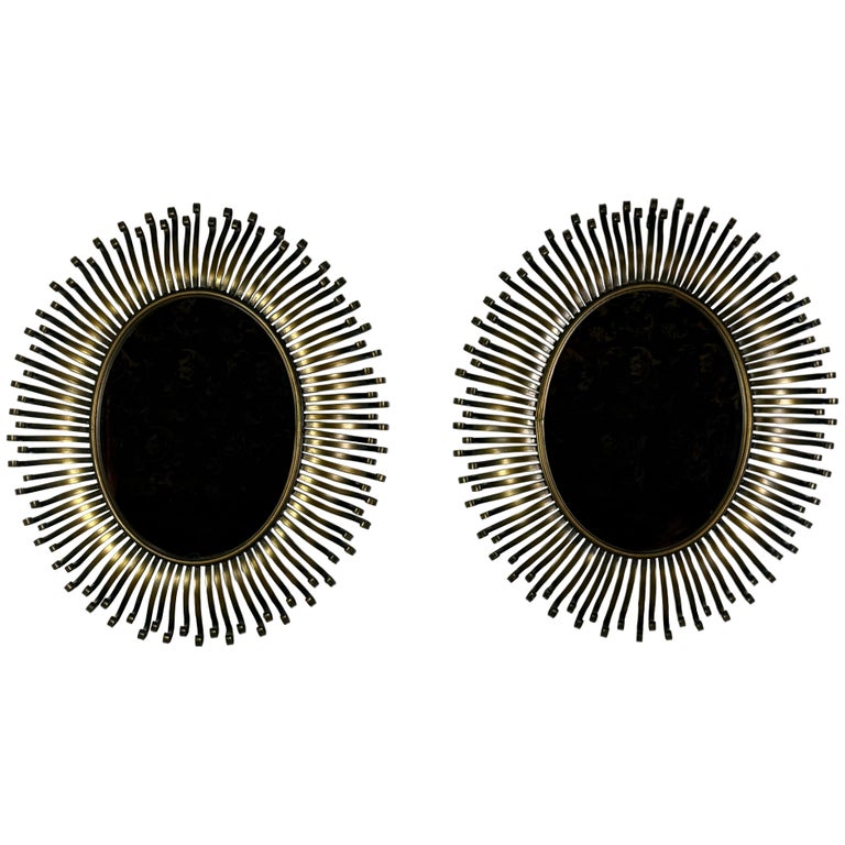 Pair of Hollywood Regency Style Sunburst Mirrors