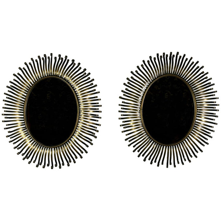 Pair of Hollywood Regency Style Sunburst Mirrors
