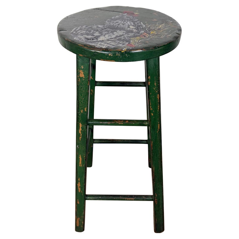 19th Hand Painted Bar Stool w/ Rooster – Melissa Levinson Antiques