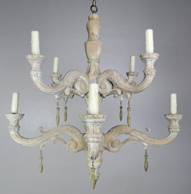 Eight-Light Carved Wood Chandelier with Tassels