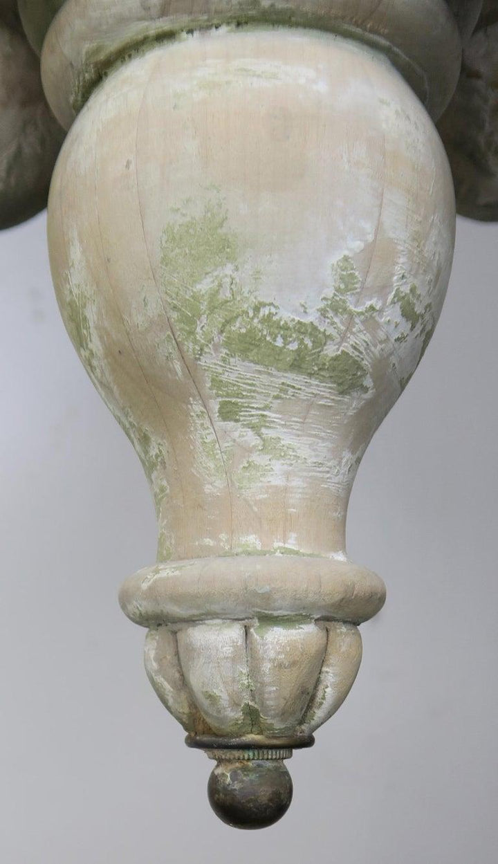 Eight-Light Carved Wood Chandelier with Tassels