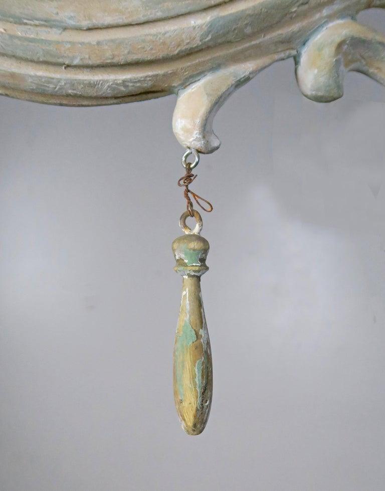 Eight-Light Carved Wood Chandelier with Tassels