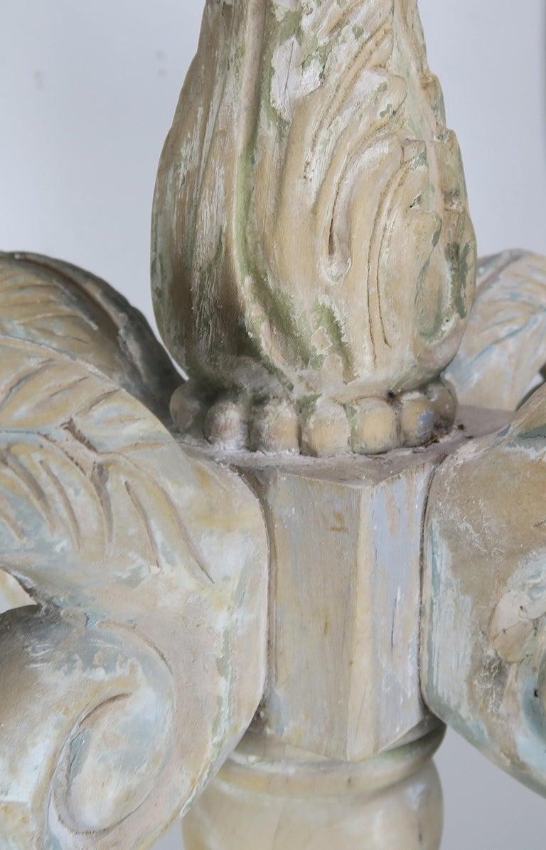 Eight-Light Carved Wood Chandelier with Tassels