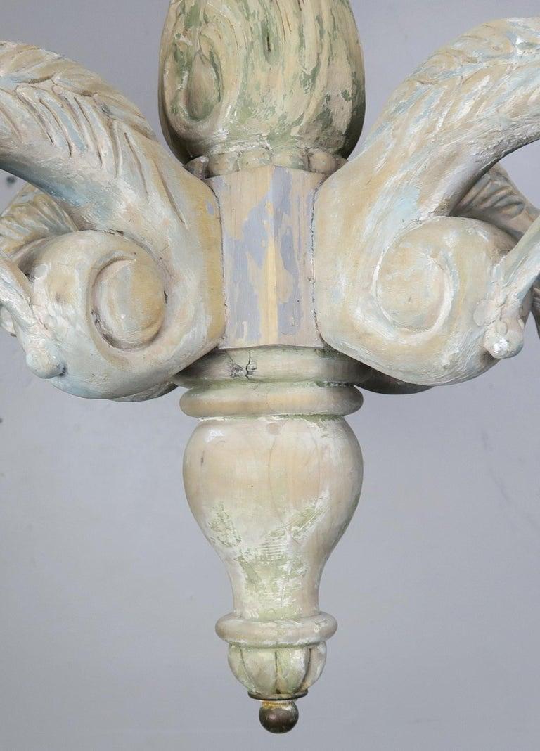 Eight-Light Carved Wood Chandelier with Tassels