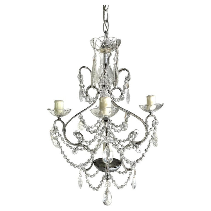 French (4) Light Rock Crystal Beaded Chandelier C. 1930's