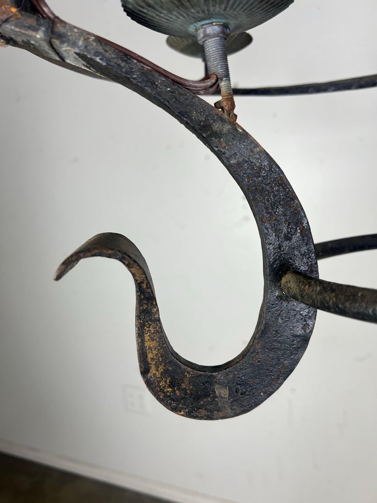 Six Light Spanish Wrought Iron Chandelier