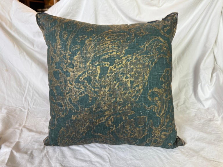 Pair of Custom Printed Metallic Linen Pillows w/ Birds
