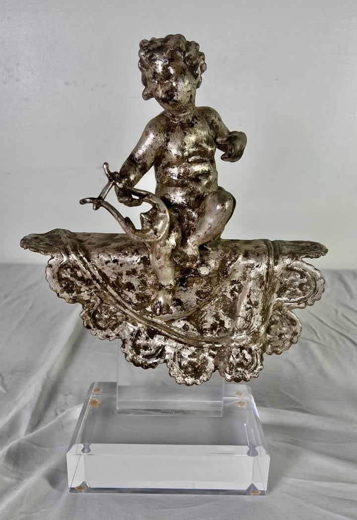 Pair of French Silvered Gilt Metal Cherubs on Lucite Bases