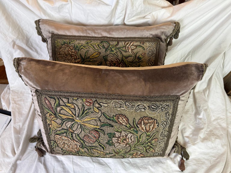 Antique Metallic Embroidered Textile Pillows