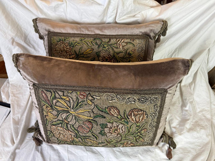Antique Metallic Embroidered Textile Pillows