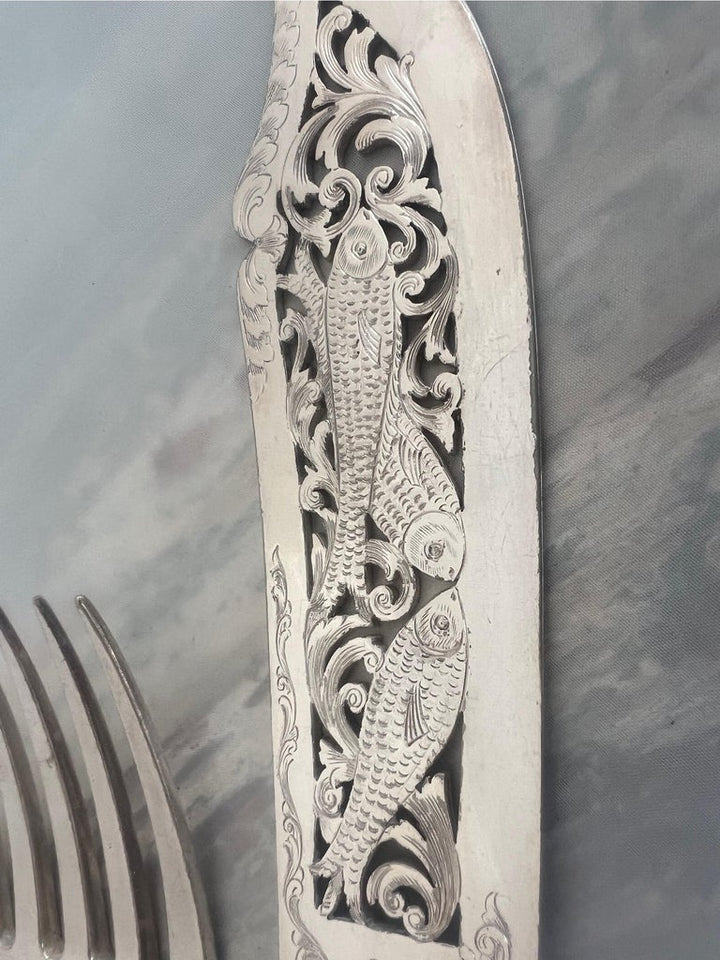 Victorian Silver Fish Serving Set-Early 20th Century