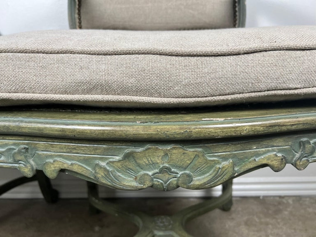 Pair of French Painted Cane Seat Armchairs with Cushions