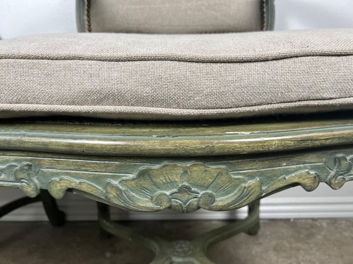 Pair of French Painted Cane Seat Armchairs with Cushions