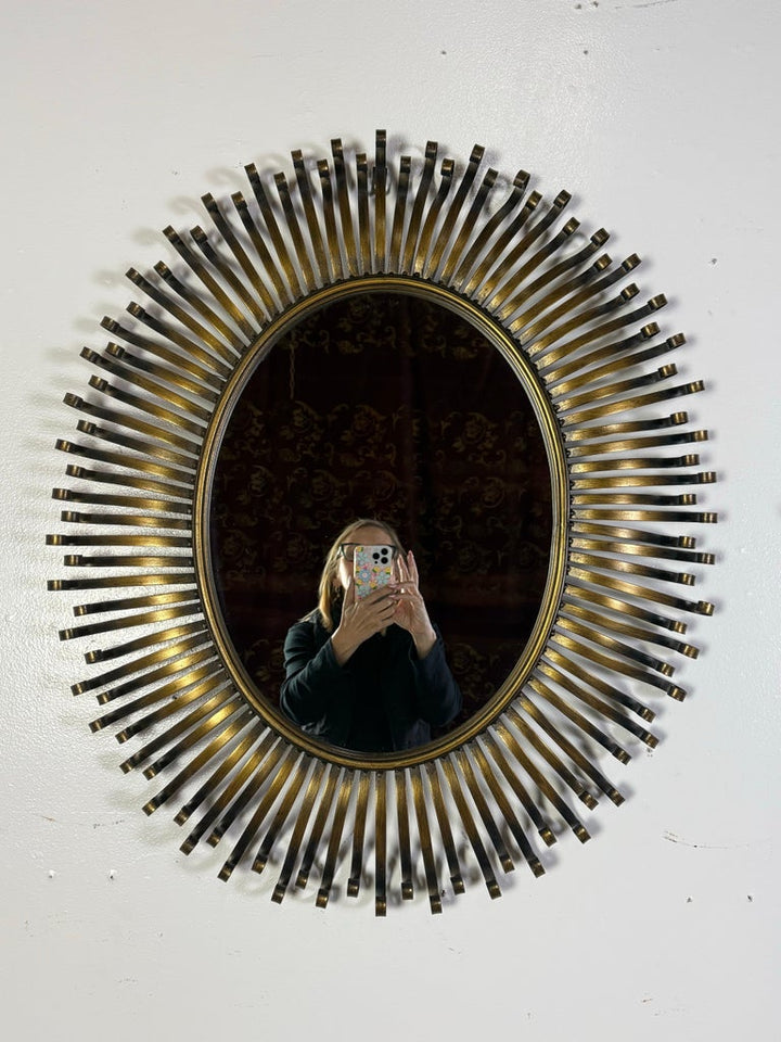 Pair of Hollywood Regency Style Sunburst Mirrors