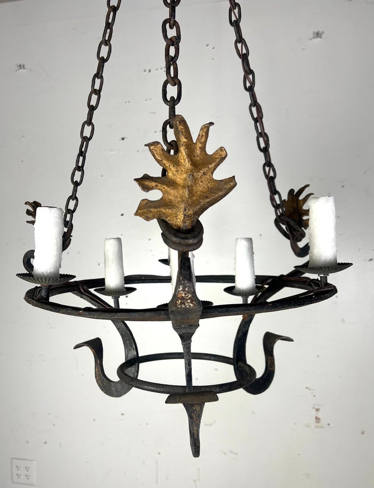 Six Light Spanish Wrought Iron Chandelier
