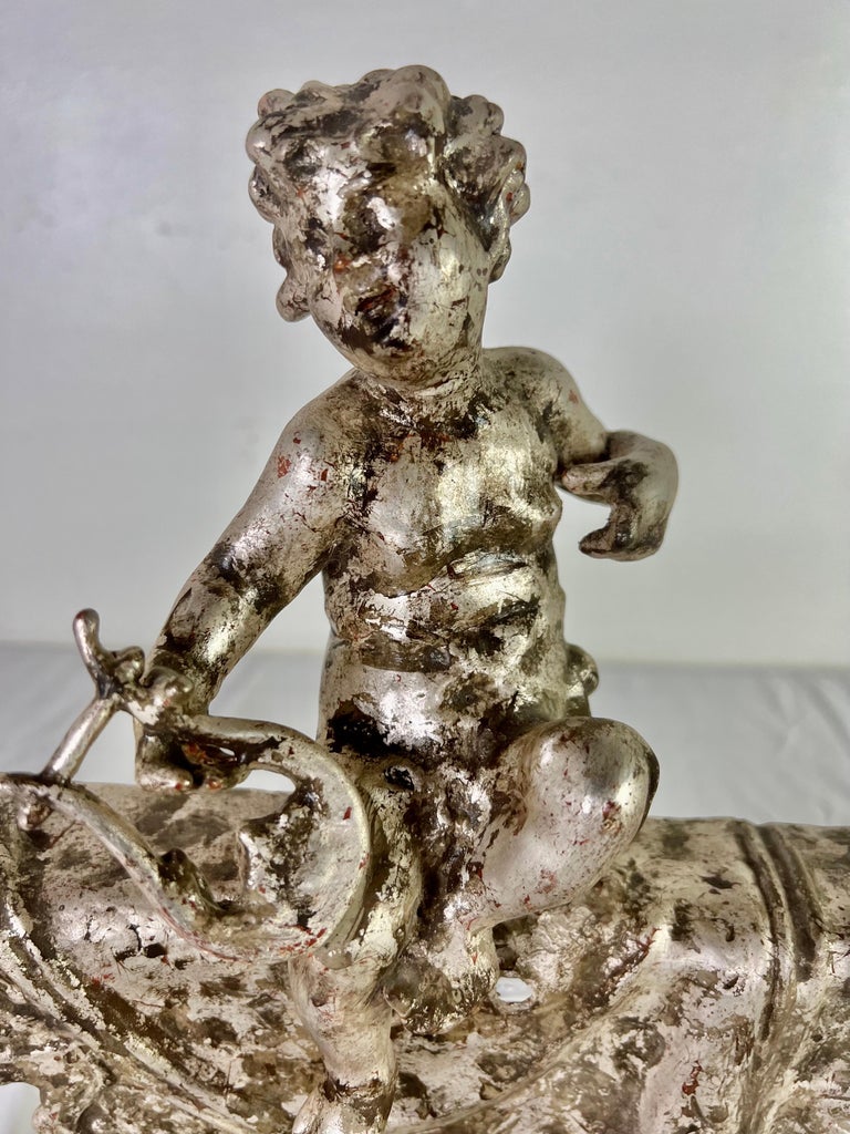 Pair of French Silvered Gilt Metal Cherubs on Lucite Bases