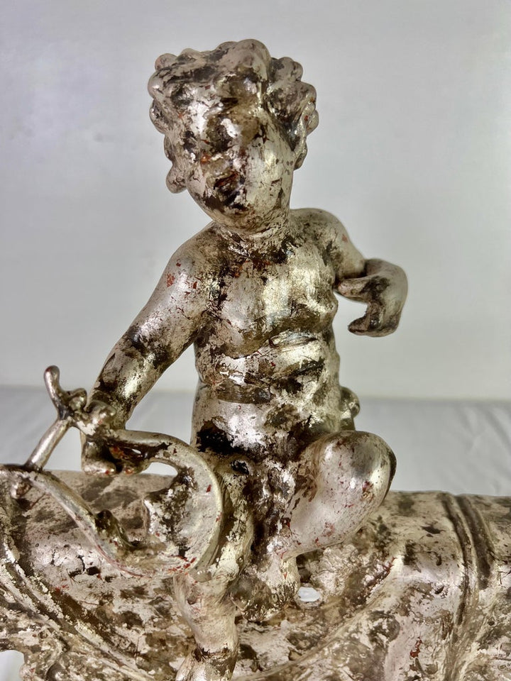 Pair of French Silvered Gilt Metal Cherubs on Lucite Bases