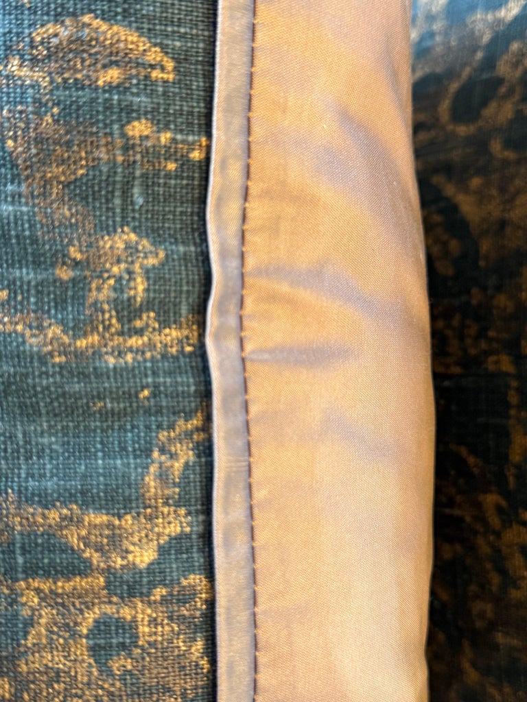 Pair of Custom Printed Metallic Linen Pillows w/ Birds