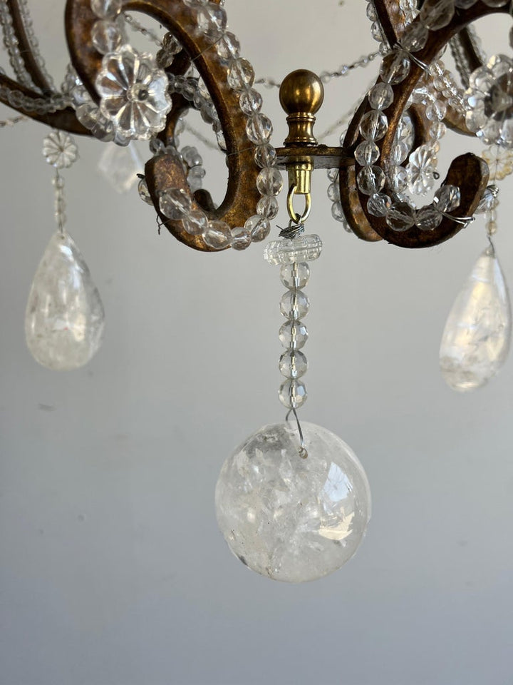 Monumental Wrought Iron & Rock Crystal Chandelier
