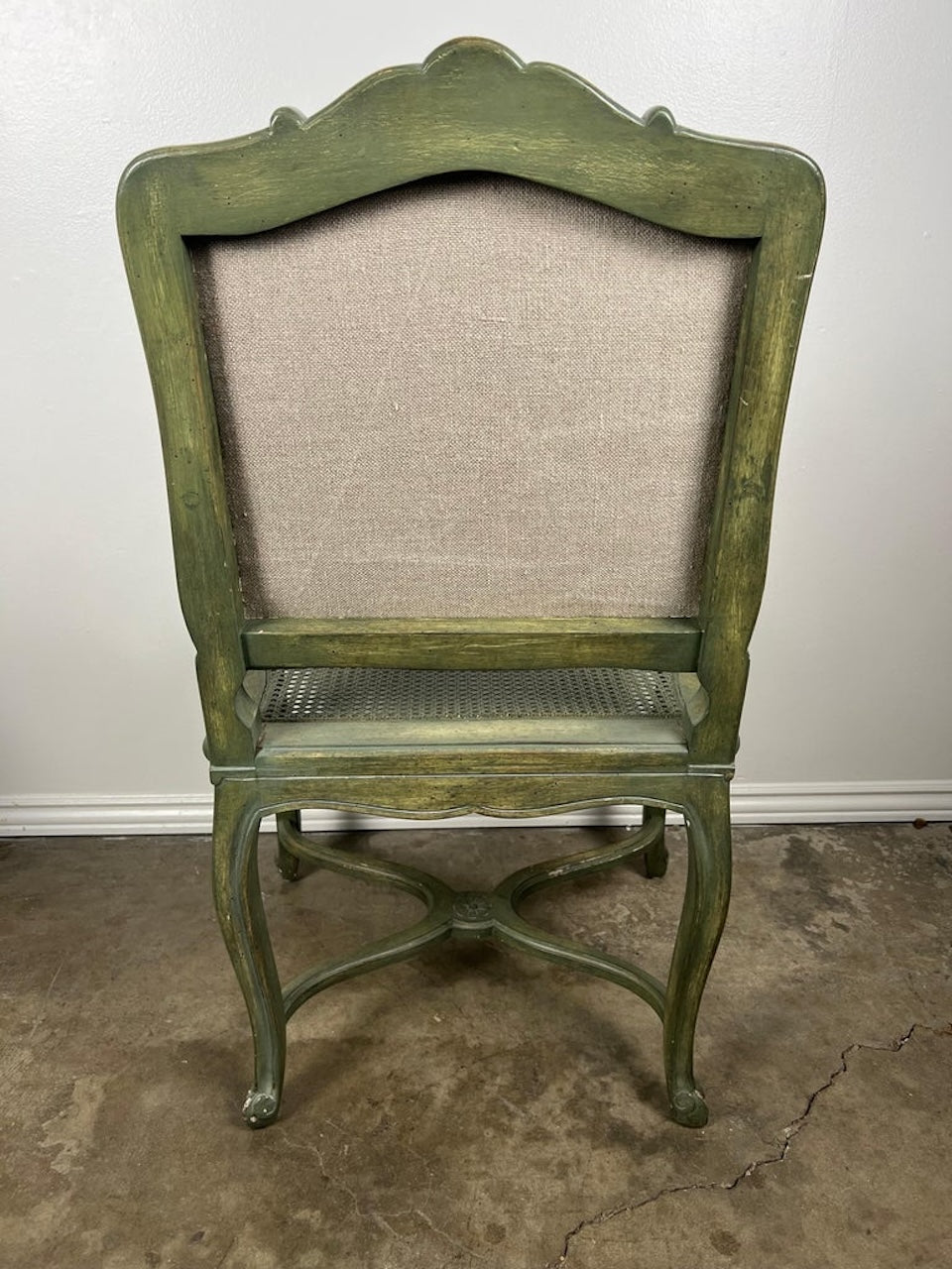 Pair of French Painted Cane Seat Armchairs with Cushions