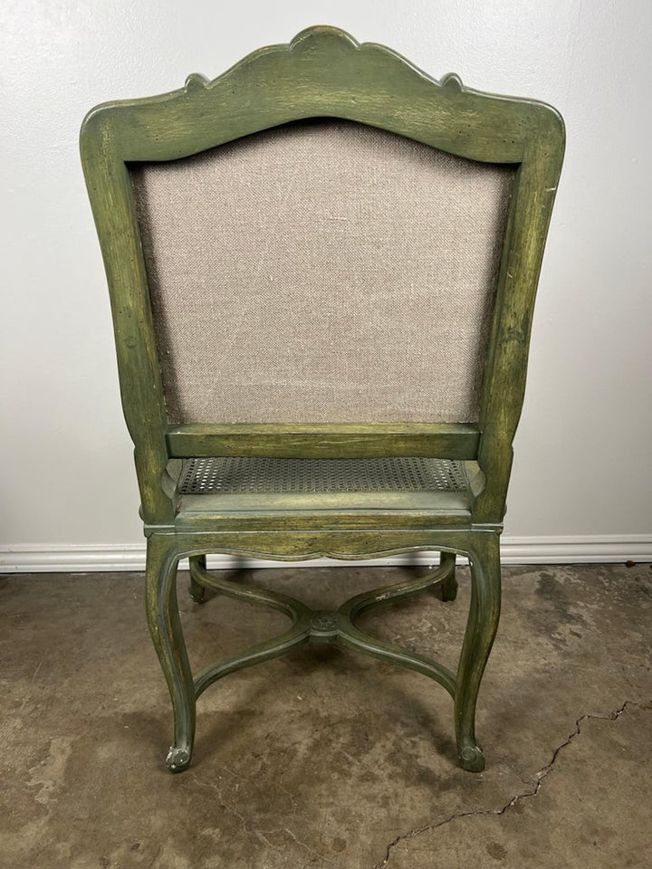 Pair of French Painted Cane Seat Armchairs with Cushions