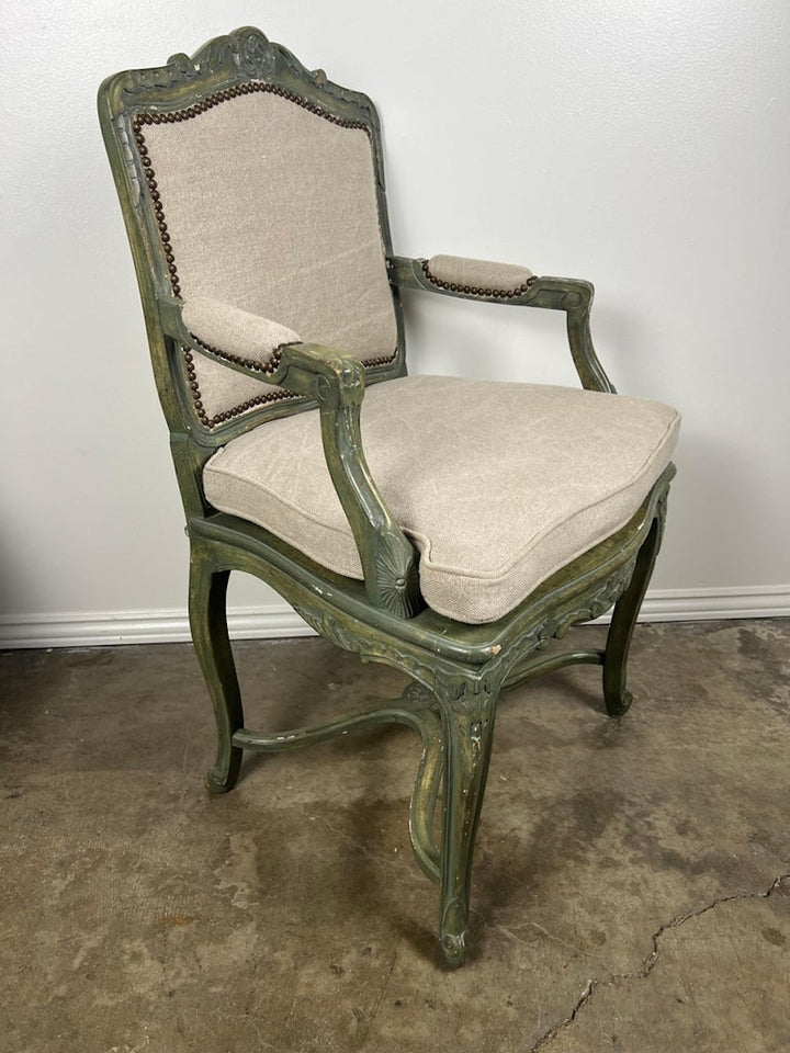 Pair of French Painted Cane Seat Armchairs with Cushions