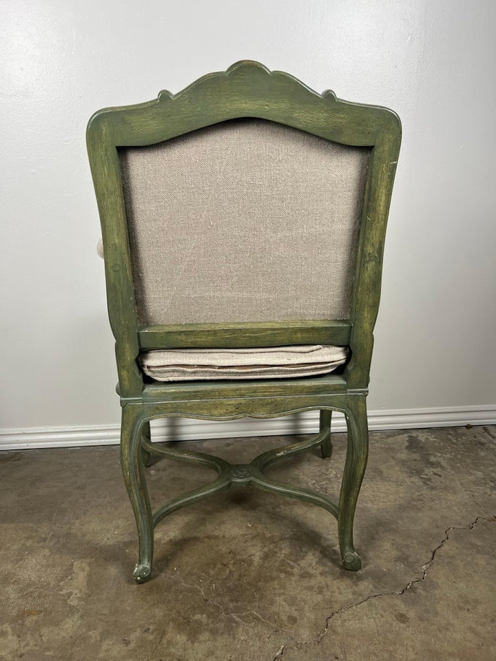 Pair of French Painted Cane Seat Armchairs with Cushions