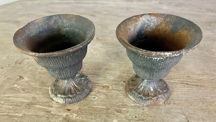 Pair of Petite French Cast Iron Urns