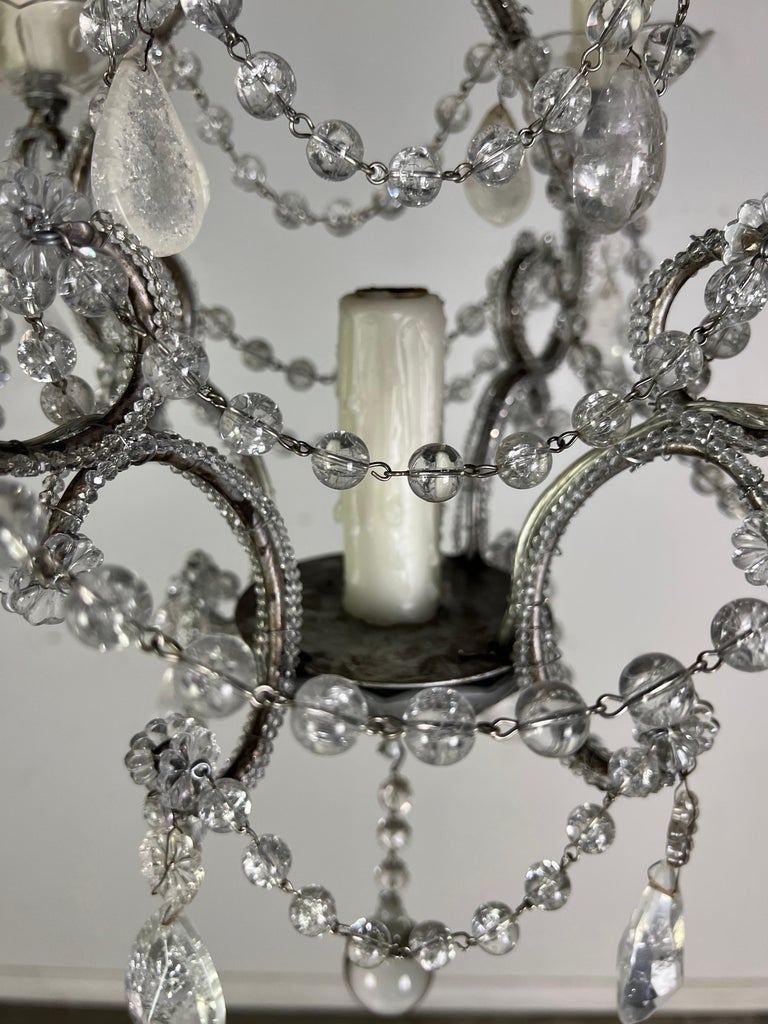 French (4) Light Rock Crystal Beaded Chandelier C. 1930's