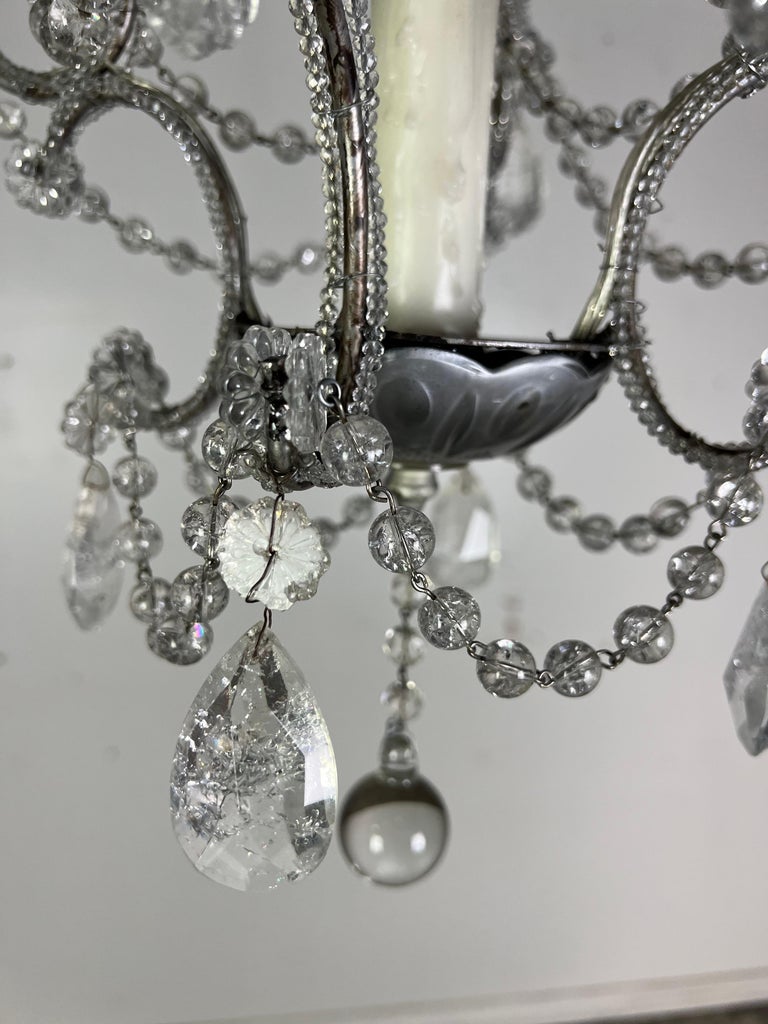 French (4) Light Rock Crystal Beaded Chandelier C. 1930's