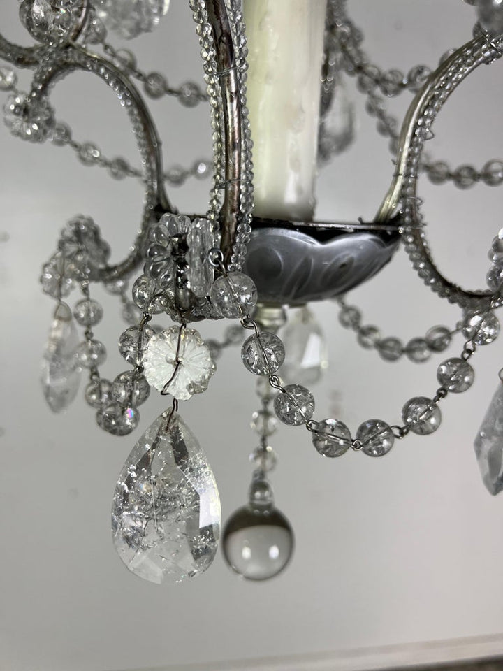 French (4) Light Rock Crystal Beaded Chandelier C. 1930's
