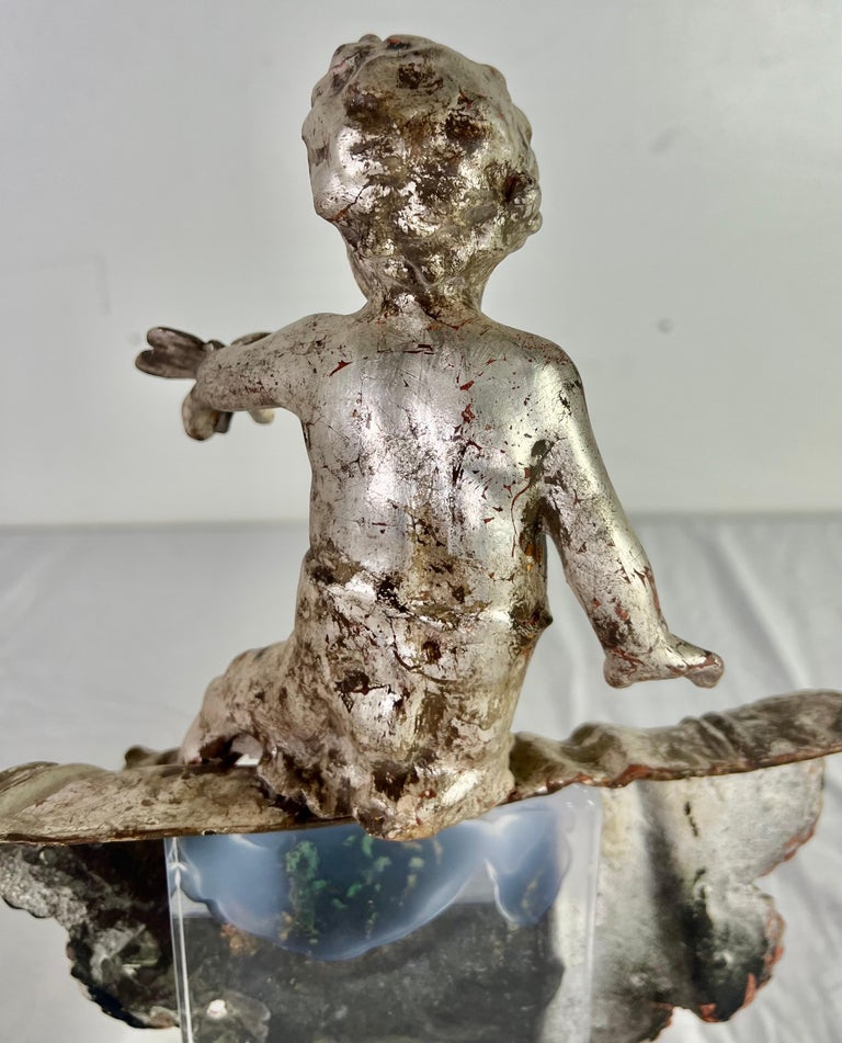 Pair of French Silvered Gilt Metal Cherubs on Lucite Bases