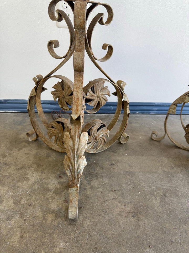 Pair of French Wrought Iron Standing Lanterns
