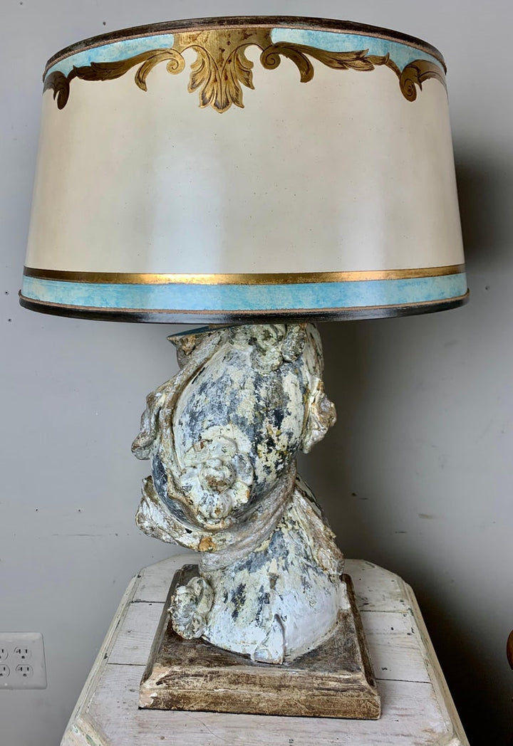 Italian Painted Column Lamps with Parchment Shades, Pair