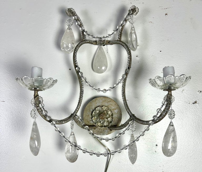 Pair of 2-Light Rock Crystal Beaded Sconces