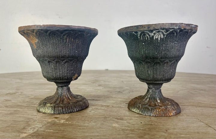 Pair of Petite French Cast Iron Urns