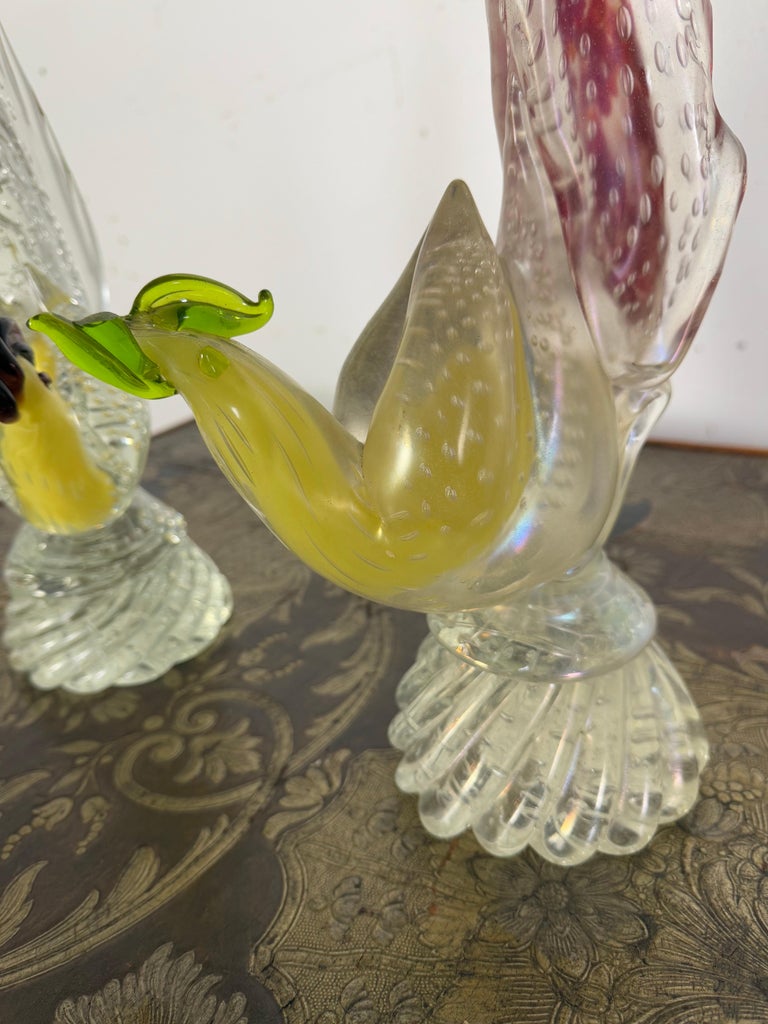 Pair of Italian Murano Roosters C. 1930's