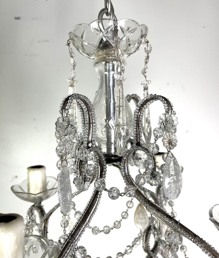 French (4) Light Rock Crystal Beaded Chandelier C. 1930's