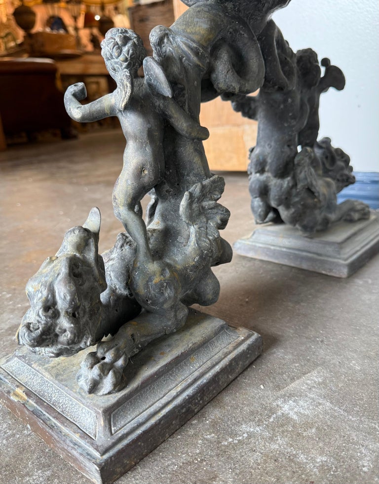 French Bronze Figural Coffee Table with Travertine Top
