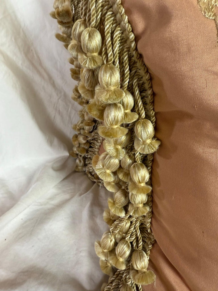Pair of Pink Silk Embroidered Pillows w/ Tassel Fringe