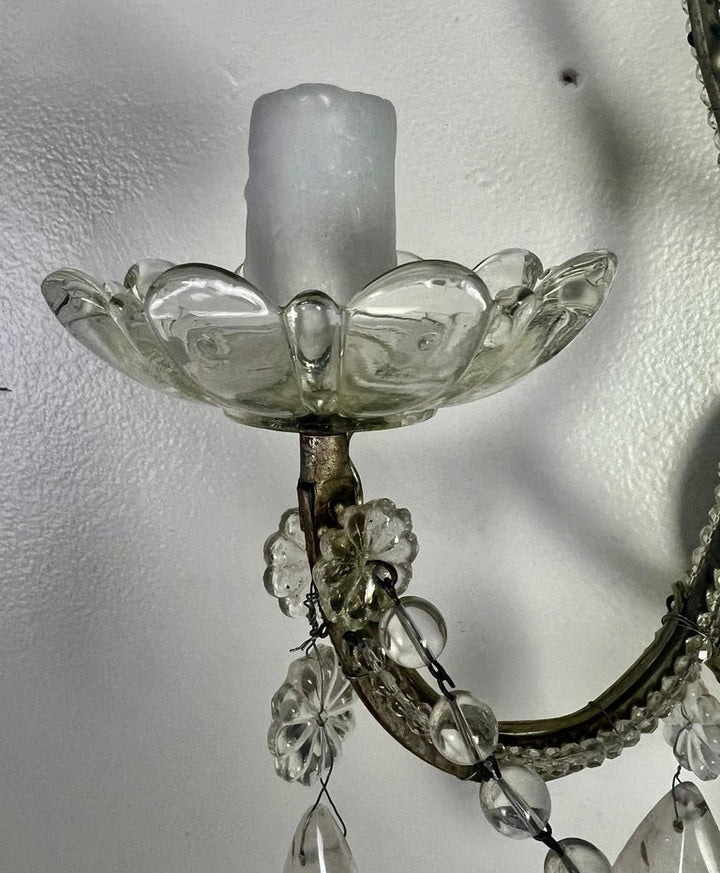 Pair of 2-Light Rock Crystal Beaded Sconces