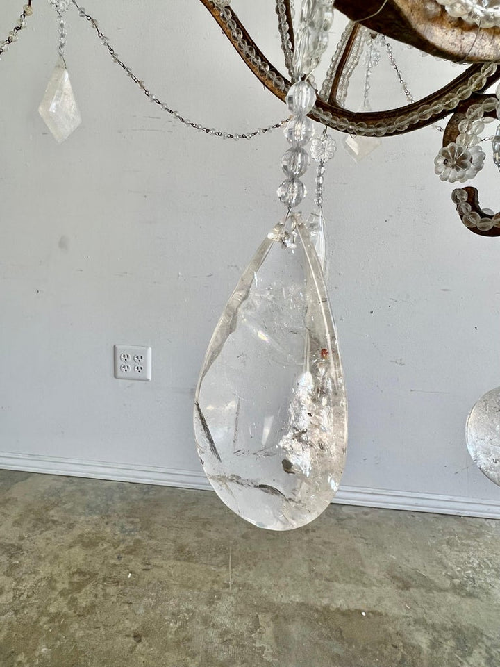 Monumental Wrought Iron & Rock Crystal Chandelier