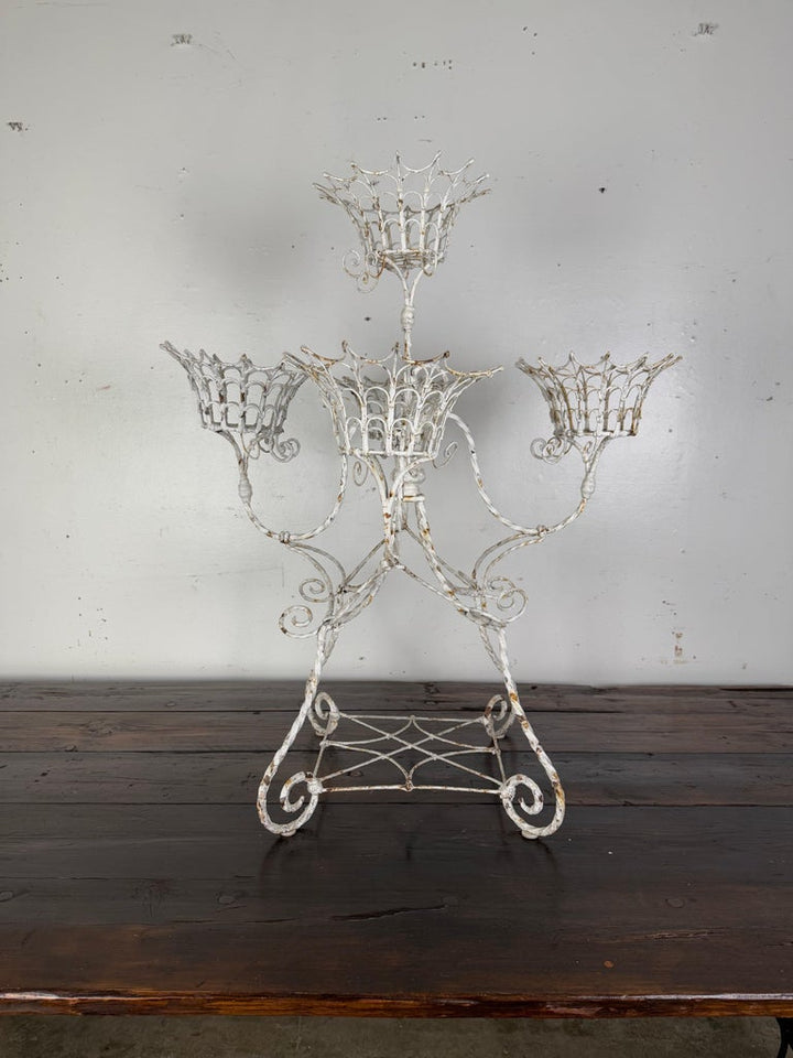 French White Painted (5) Pot Metal Planter C 1930