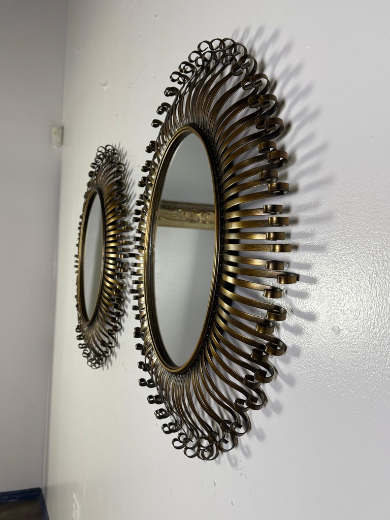 Pair of Hollywood Regency Style Sunburst Mirrors