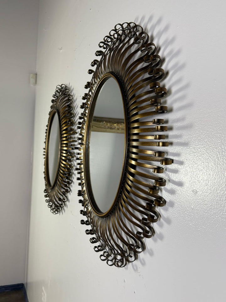Pair of Hollywood Regency Style Sunburst Mirrors
