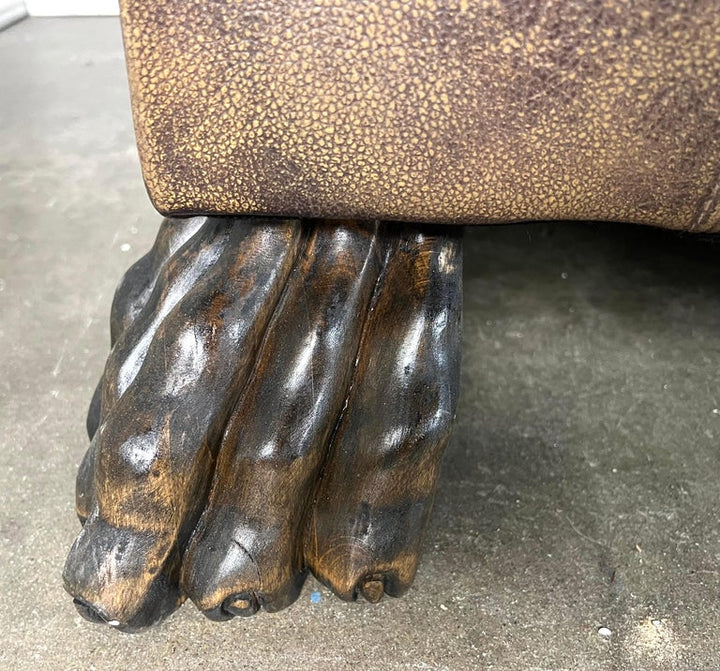 Mid-20th C. Leather Upholstered Sofa w/ Lion Paw Feet