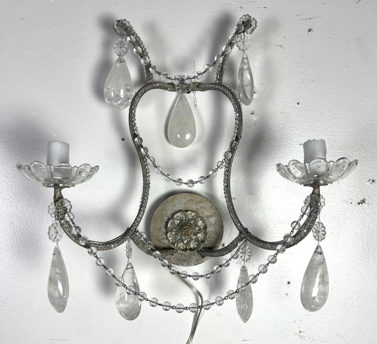 Pair of 2-Light Rock Crystal Beaded Sconces