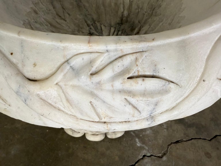 Pair of 19th Century Hand-Carved Carrara Marble Planters